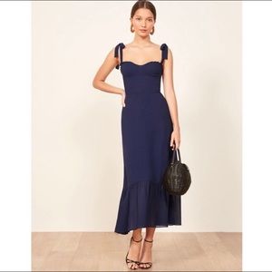 NWT Reformation Nikita dress in navy blue, size 0